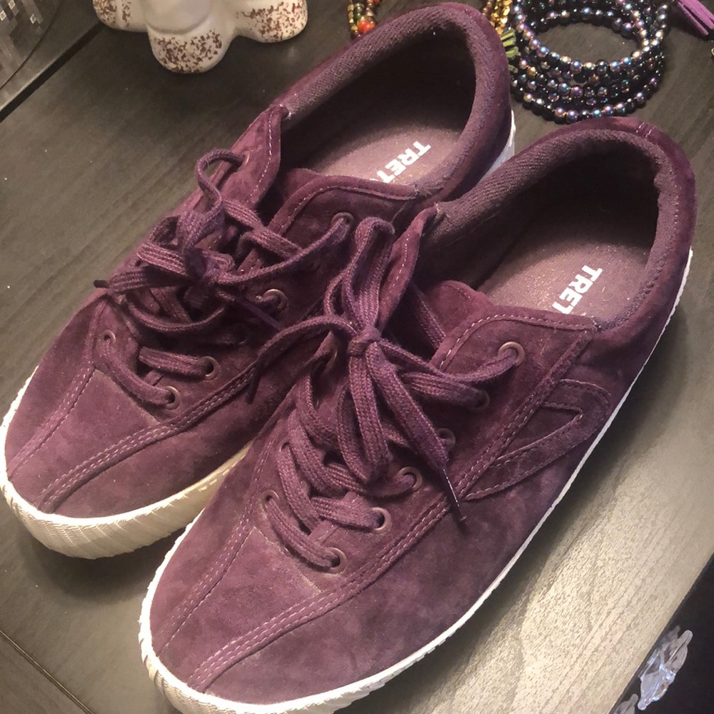 Purple faux suede sneakers.